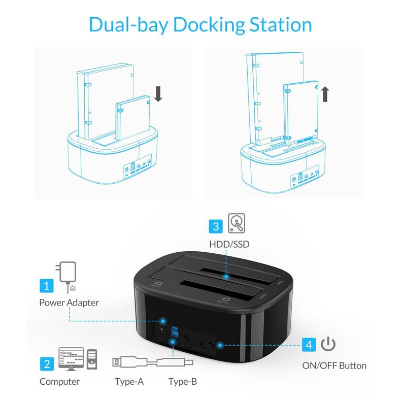 Docking ssd hdd orico dual 2 bay Slot 2.5 3.5 sata usb 3.0 5Gbps 6228-us3 6228us3-c clone offline - hard disk drive dock 2.5&quot; 3.5&quot;