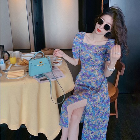 b022, import Dress Midi Flora Blue Cantik import fashion terkiniian