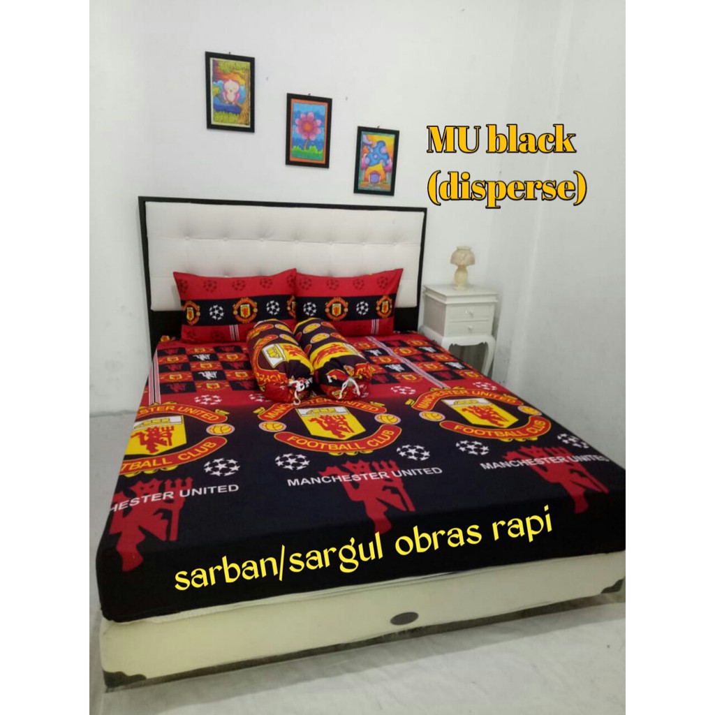 Sprei Katun Motif Club Bola MU Black
