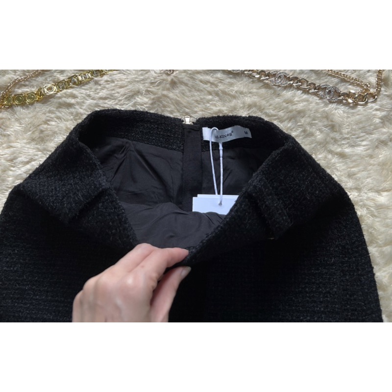 MINI TWEED ROK WANITA IMPORT/ SPLIT SKIRT WOMAN PREMIUM FREE BELT-5