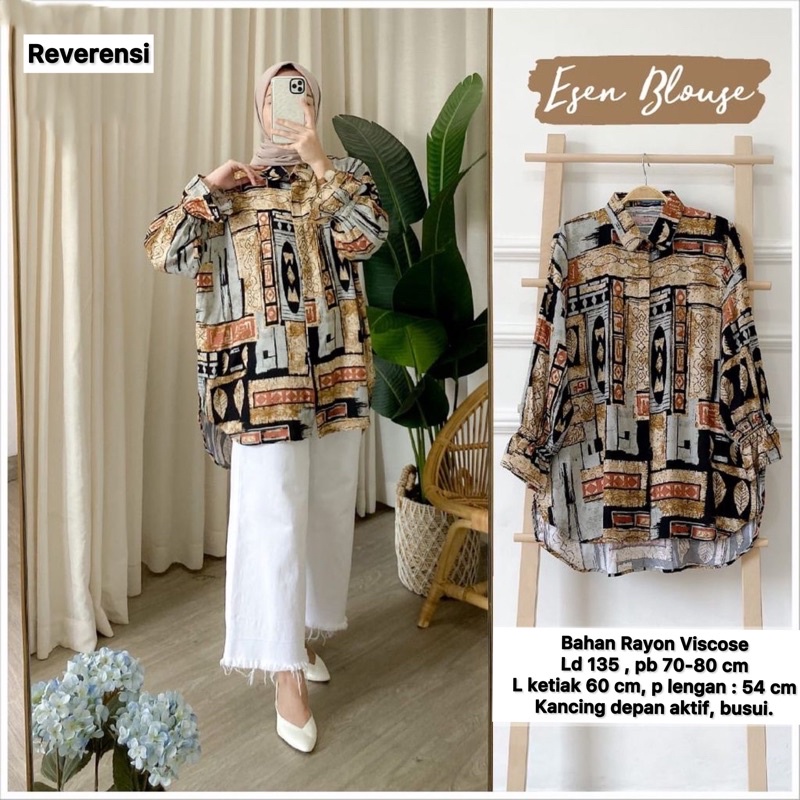 MONOCHROME OVERSIZE BLOUSE MOTIF - ATASAN RAYON FULL KANCING JUMBO / ATASAN RAYON KOMBINASI-ESEN OVERSIZE