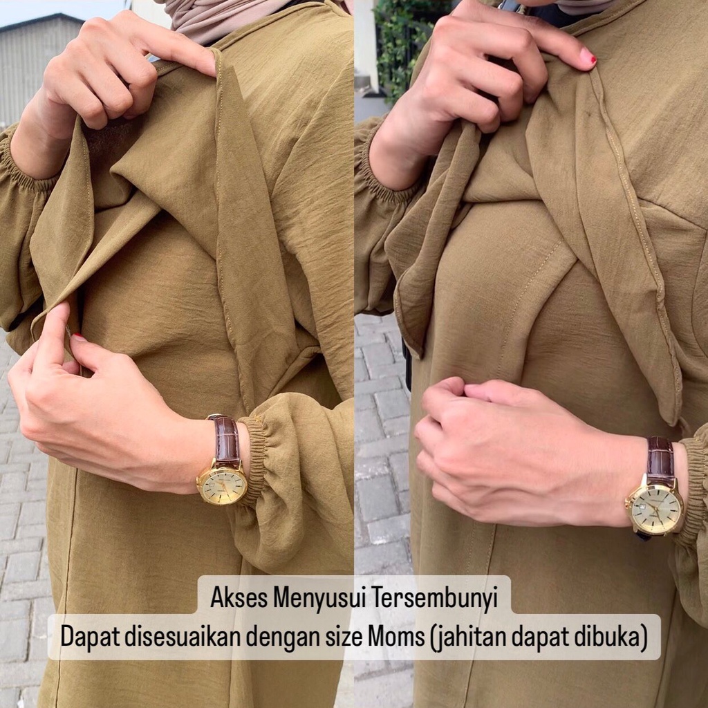 CECIL - Atasan Blouse Crinkle Airflow Tunik Baju Menyusui Nursingwear Bukaan Samping Kanan Kiri Busui Hamil Breastfeeding Tunic Panjang