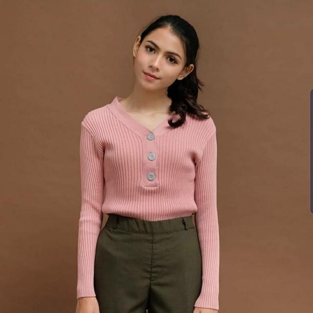 SWEATER RAJUT BODY FIT K3 SWEATER YESSI MODEL TERBARU-PINK DUSTY