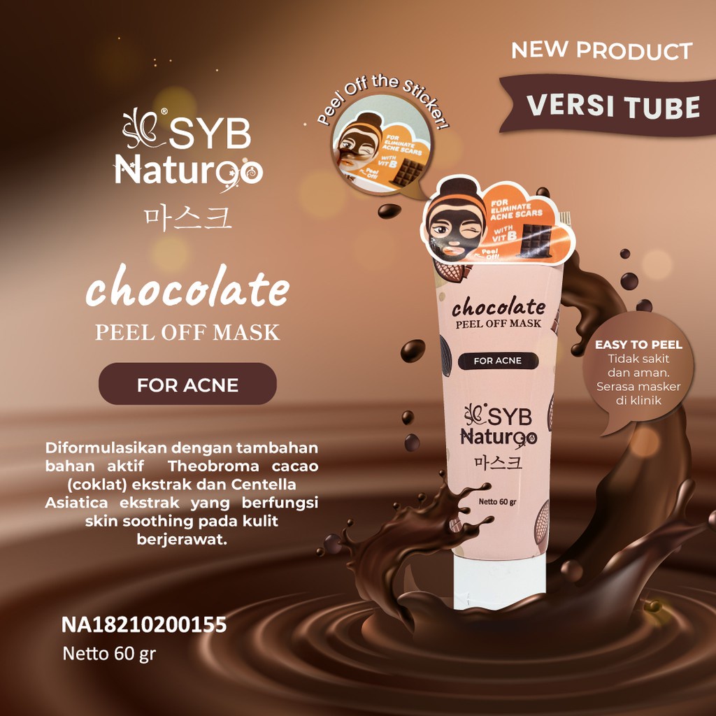 TIKTOK - SYB Naturgo Peel Off Mask 60g - NATUR90 Lightening - Shills Charcoal Acne Chocolate Strawberry Gold Goat Milk
