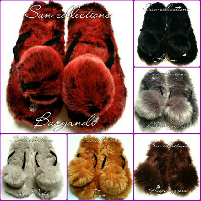 Sandal Bulu pompom Korea (1)Kg 12 Pasang