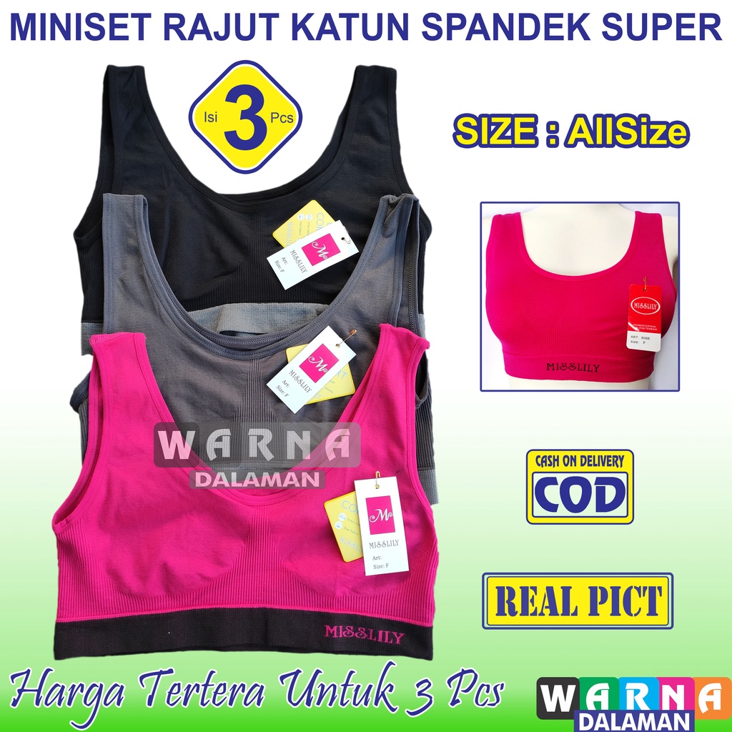 3 Pcs Miniset Rajut Import Anak Remaja Perempuan Bahan Katun Spandek Super Lembut Multiwarna WARNA DALAMAN