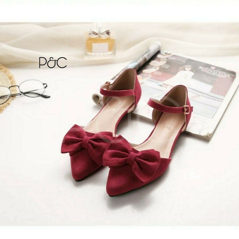 FLATSHOES PITA SEPATU SANTAI FLAT LUCU CINDERELLA TALI MODEL GUCCI IMPORT UNDANGAN TEPLEK SUEDE