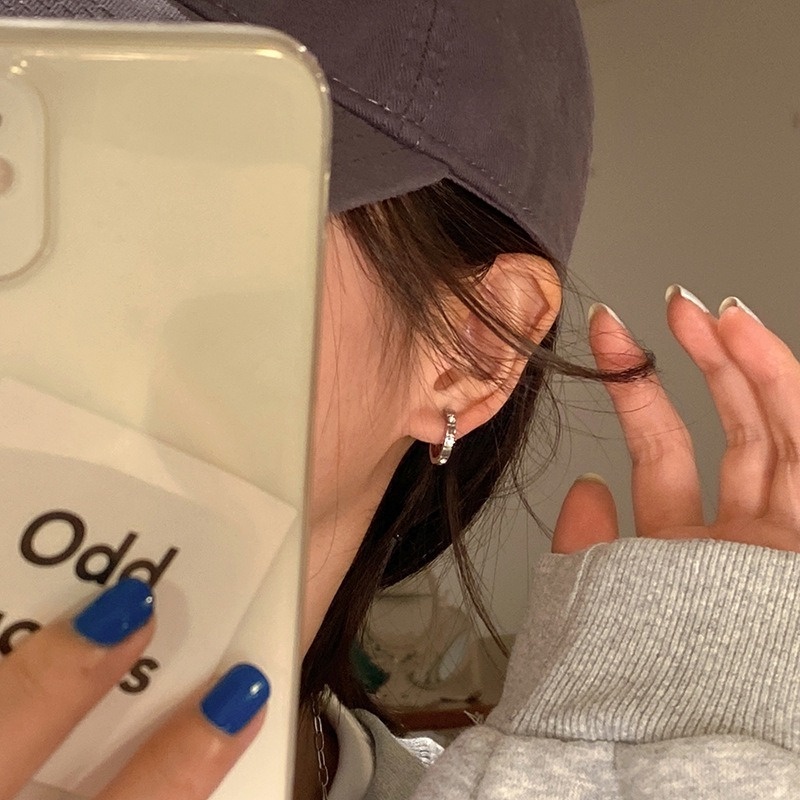 Roselife 1 Pasang Anting Hoop Kecil Lapis Silver S925 Hias Kubik Zirkon Untuk Wanita