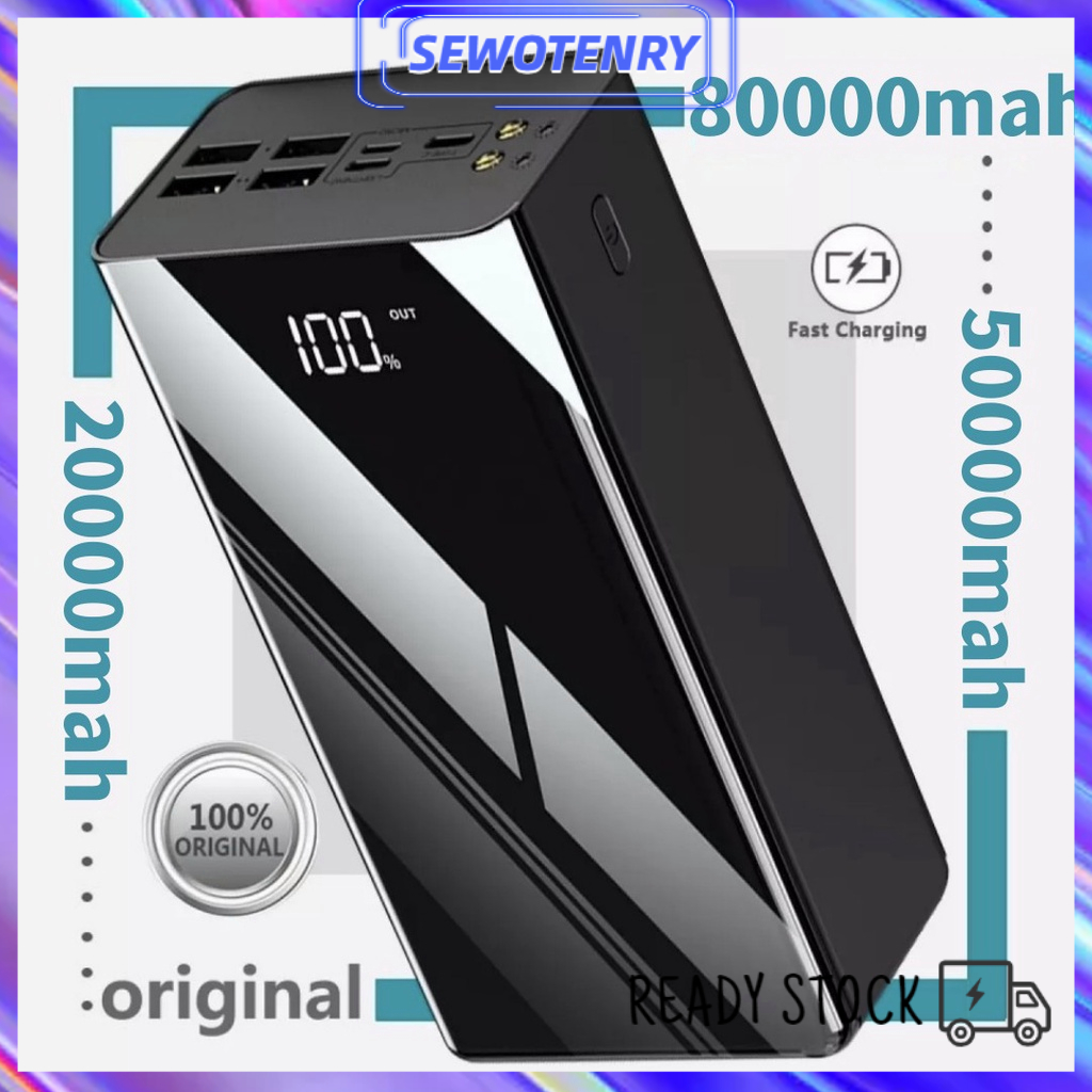 【COD】PowerBank 80000mAh Kapasitas Besar 4 USB Fast Charging Tampilan Digital LED Light Power Bank 50000mAh 20000mAh