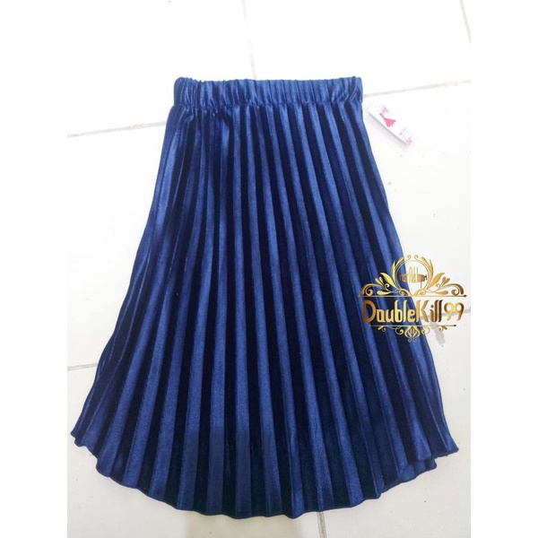 GROSIR ROK IMPORT / ROK 7/8 PLISKET BLUDRU VELVET PREMIUM  GLOSSY-NAVI 1-3 TAHUN