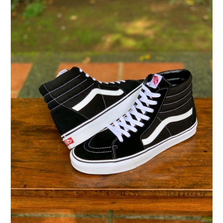 TERMURAH Siap Kirim Sepatu Vans Sk8-Hi Full Black Sket Sekolah Olahraga Santai