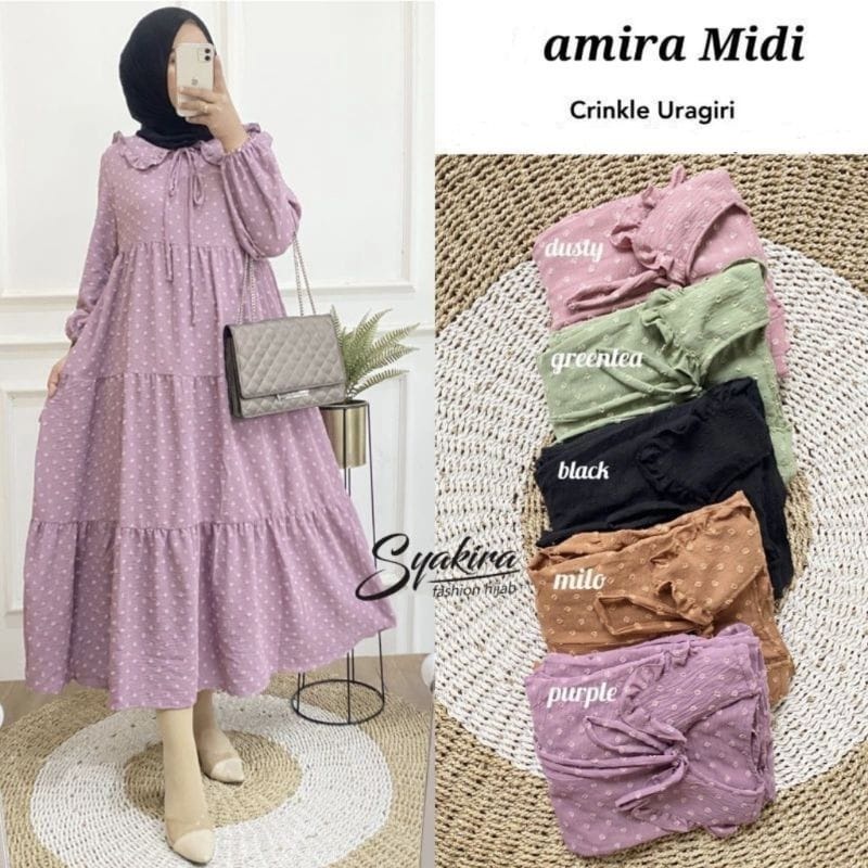 Amira / Fashion Muslim / Mini Dress Wanita Muslim Terbaru / Matt Cringkel Uragiri / Gamis Midi Dress-4
