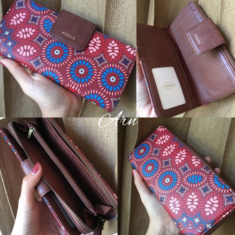 Madison zip clutch red brown motif
