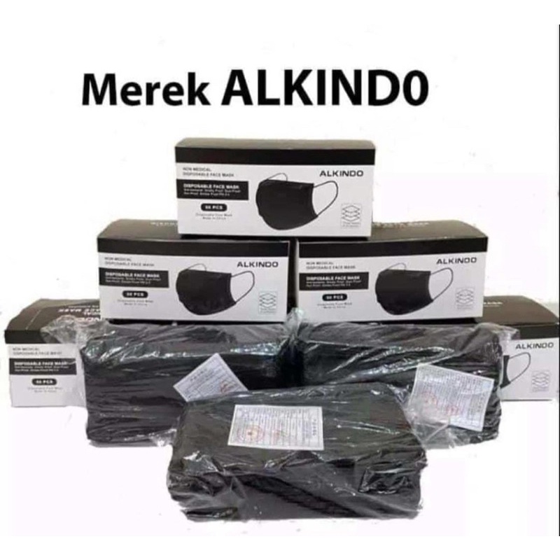 MASKER 3PLY HITAM / MASKER HITAM ALKINDO 3PLY (50pcs)