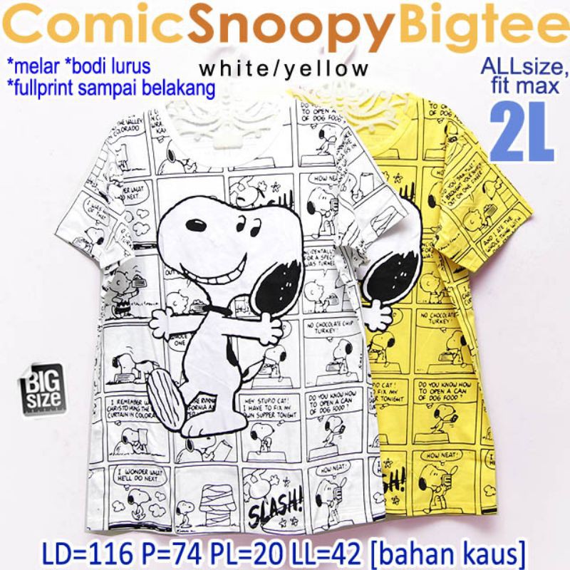 Comic Snoopy Bigtee KAOS ATASAN WANITA MELAR MOTIF KARTUN LUCU SUPER BIG SIZE JUMBO XXL 2XL 2L