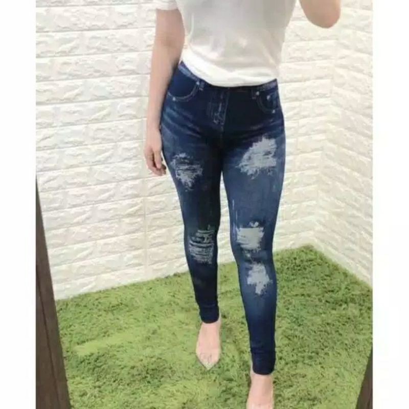 Legging Jeans Import Motif Sobek