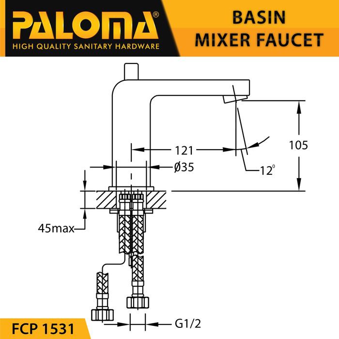 PALOMA FCP 1531 Keran Mixer Wastafel Cuci Tangan Panas Dingin Kran Air