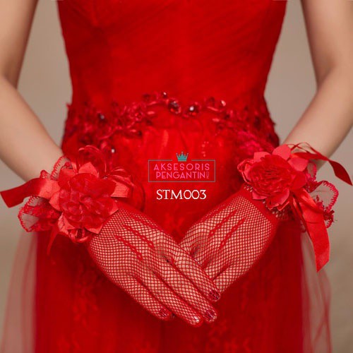 [BISA COD] AKSESORIS PENGANTIN SARUNG TANGAN RENDA WEDDING GLOVES MERAH STM003