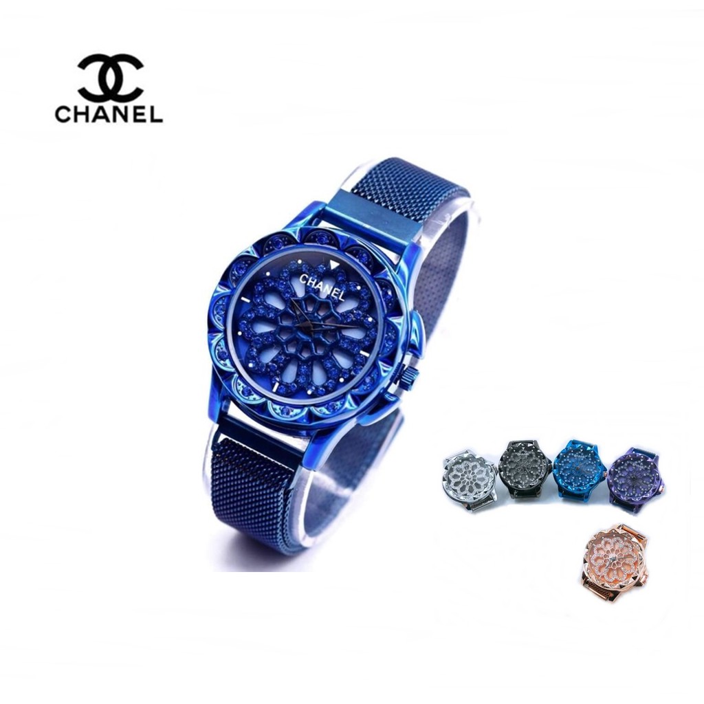 Jam Tangan Wanita Chanel Putar / Dial Rotate 360° / Rantai Magnet Diameter 3,4CM