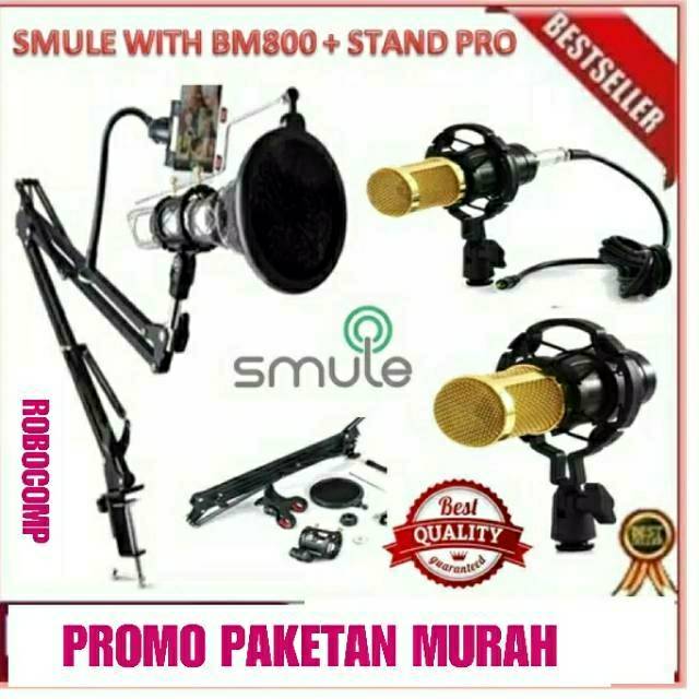 PAKET MICROPHONE BM800+STAND MIC PREMIUM+POP FILTER+SMARTPHONE+PLUS AUDIO SPLITTER