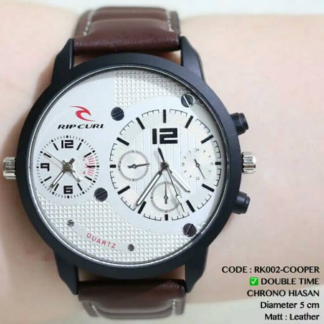 Jam tangan pria  ripcurl double time 2 dua waktu tali kulit leather premium