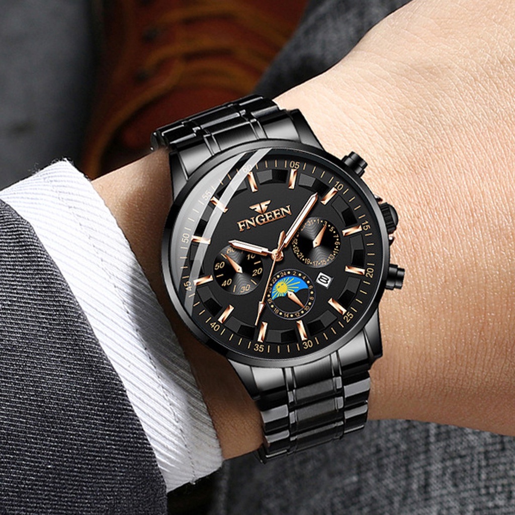 COD✅ Jam Tangan Pria Bisnis New Model Terbaru Cross-Border Quartz Analog Stainless Steel Band Luminous Display Nyala Tempat Gelap HOT Kalender Date Kuarsa Watch Waterproof Anti Air Kaca Hardlex Glass Tebal Anti Gores Fashion Trendi - JF2