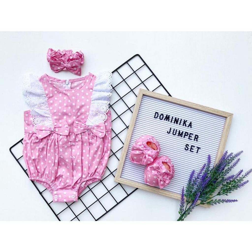 TALITHA / AUDREY/ FLORIDA / EUNJI / VALENTINA / DOMINIKA  Baju Jumper Bunga Bandana Sepatu Pergi Lucu Fashion Anak Bayi Perempuan Cewek Terlaris Lucu-purple DOMINIKA