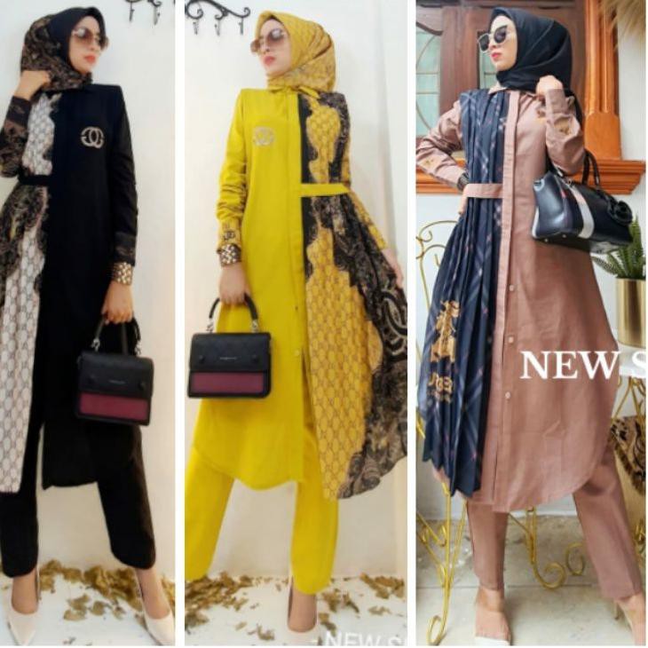 TERLARIS READY NEW SETCEL TUNIK KATUN LINEN PREMIUM MIX LAYER  PRINTING LD/106 ORI SHR 100%