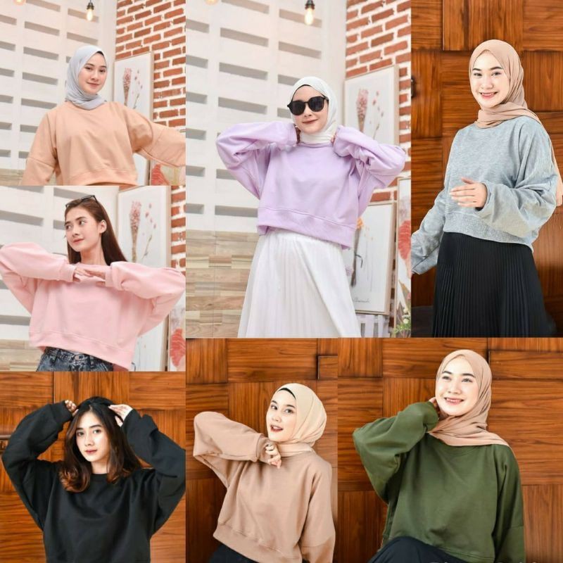 OVERSIZE CROP POLOS SWEATER CREWNECK WANITA