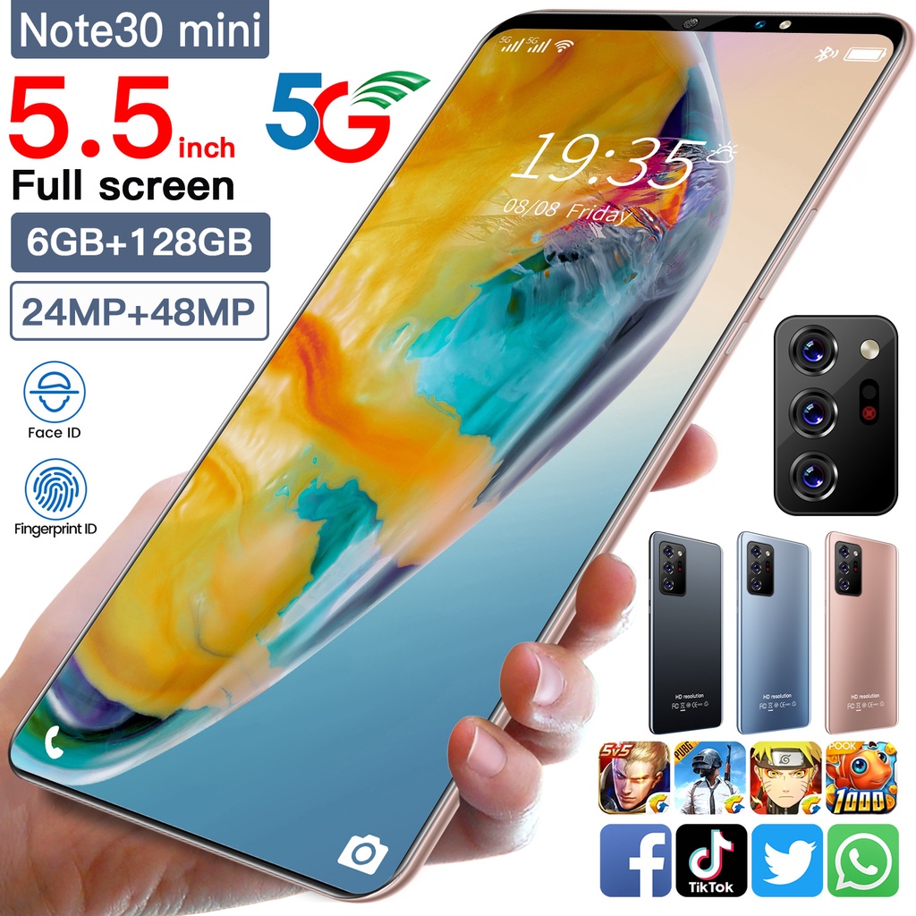 Note30 Mini Handphone Android 5.5 Inci HD Layar Smartphone 6+128GB