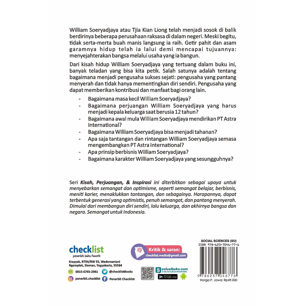 BIOGRAPHY BOOK | KISAH, PERJUANGAN, & INSPIRASI WILLIAM SOERYADJAYA | CHECKLIST-2