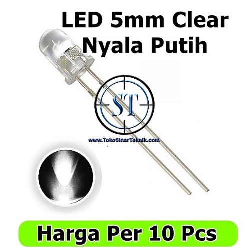 10 PCS LED Putih = Putih 5mm White Super Bright  Lampu Led Diode DIP Senter Nyala Putih isi 10 Buah