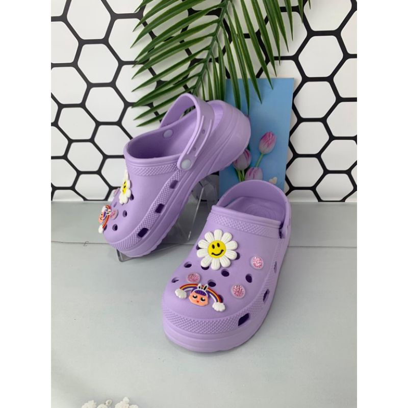 Sandal Wedges Clog Shoes Wanita Jibbitz Varian Bunga Daisy HEMA Sandal Fuji