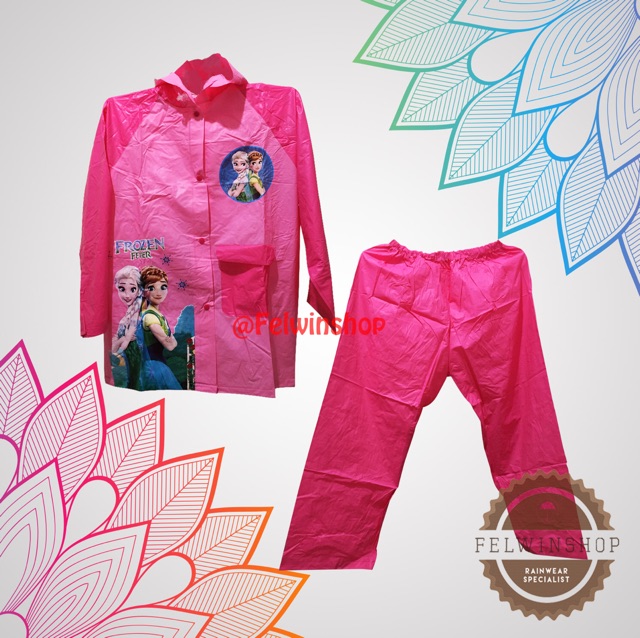 FELWINSHOP Jas Hujan Jaket Celana Anak Karakter Motif Disney Frozen Doraemon Unicorn Spiderman Cars