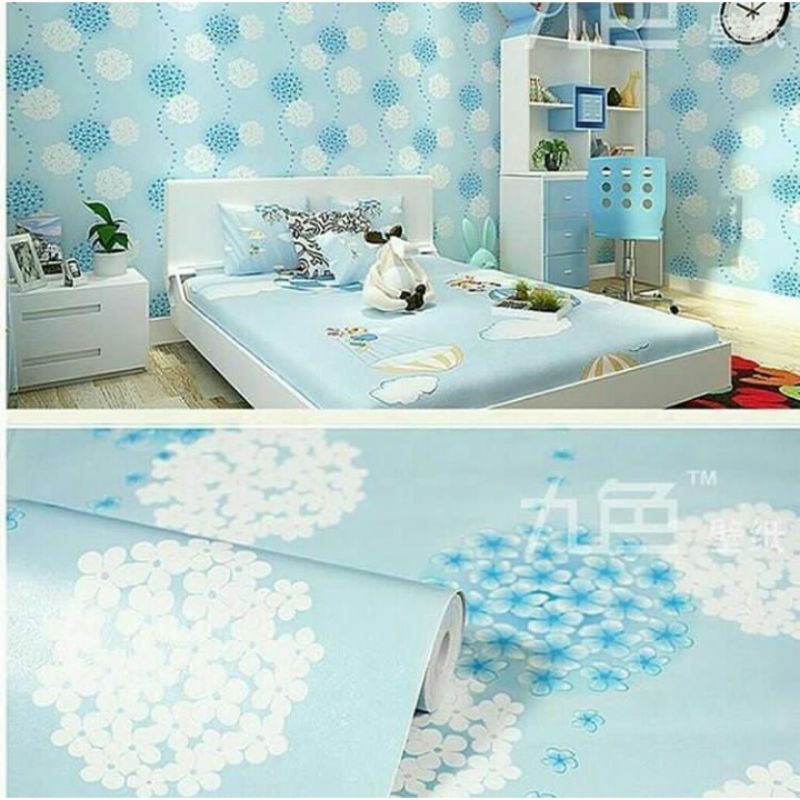 Wallpaper Dinding Motif Bunga Biru
