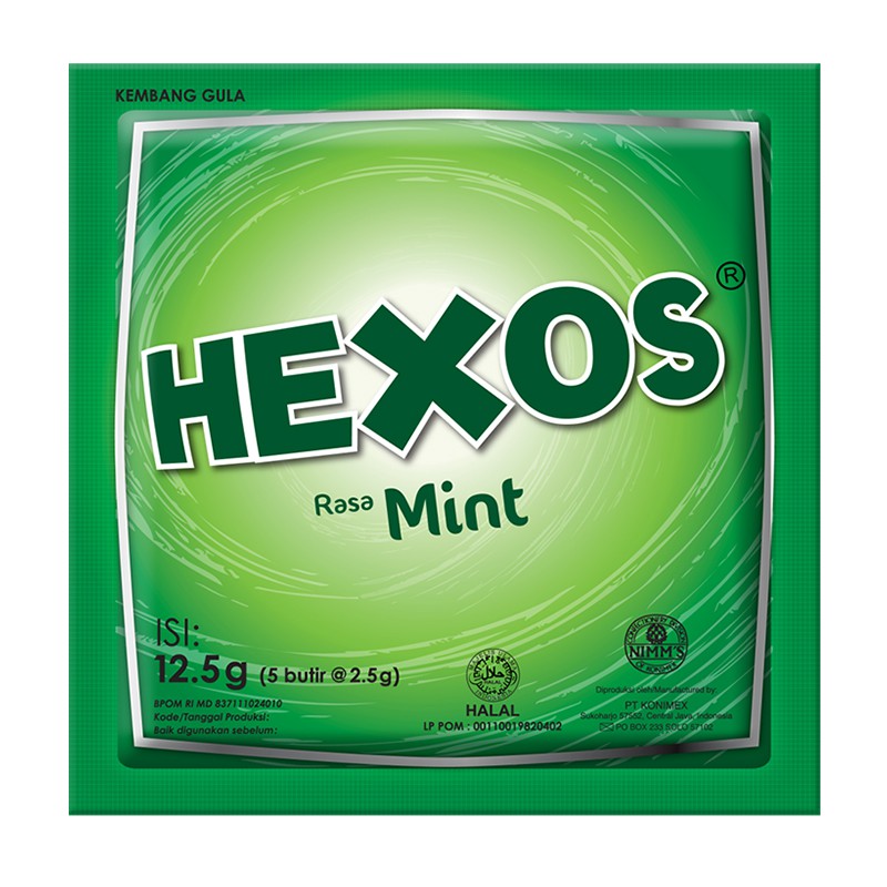 

HEXOS Sachet Permen Pelega Tenggorokan Kembang Gula Permen HEXOS Rasa Mint 12.5g (5butir@2.5g)