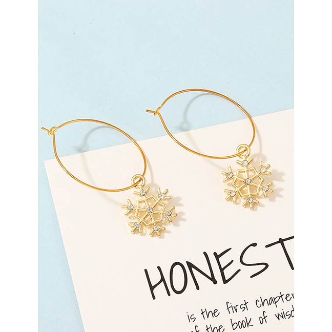 LRC Anting Hoops Fashion Gold Snowflake-studded Ring Stud Earrings D28017