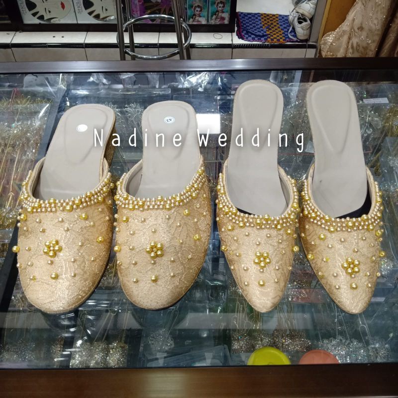 Selop Pengantin Cantik - Payet Mutiara [Warna Gold]