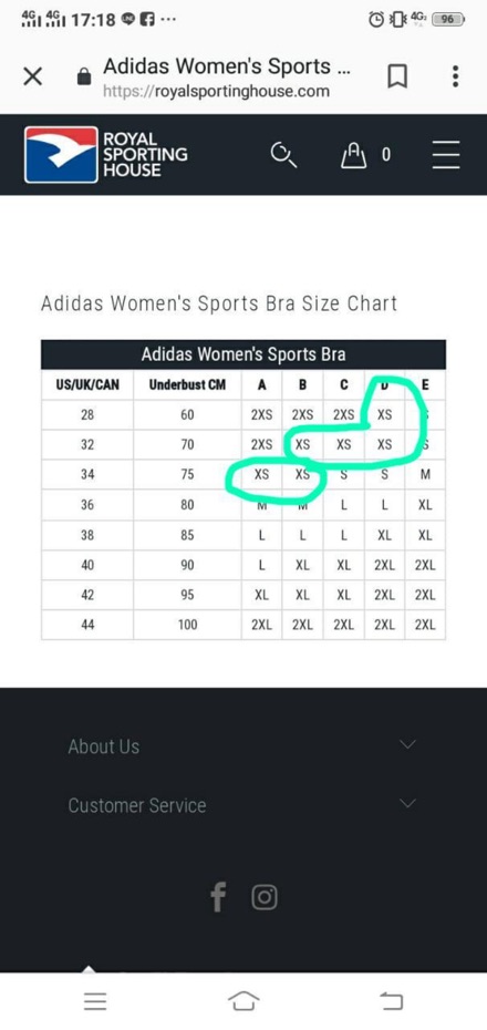 adidas sports bra size guide