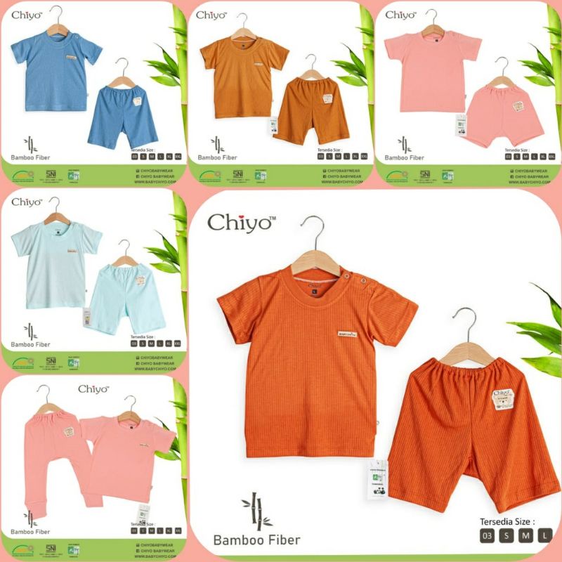 Chiyo Bamboo - Setelan Kaos Oblong baju bayi anak Pendek & Celana Pendek Bamboo Polos size