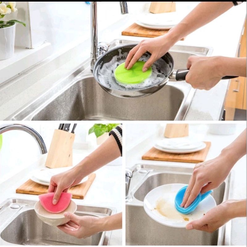 SPON SILICON PENCUCI PIRING BULAT SERBAGUNA/SIKAT PEMBERSIH SPONGE SILICONE BRUSH