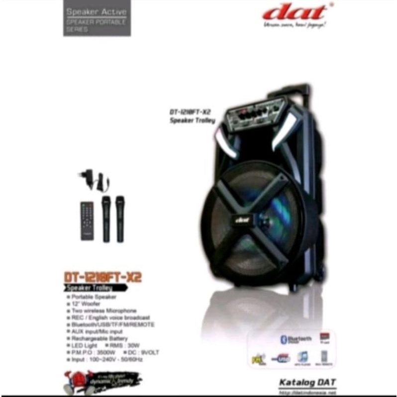 SPEAKER PORTABLE DAT DT 1210 X2 12 INCH DAT DT 1210FT MIC WIRELESS
