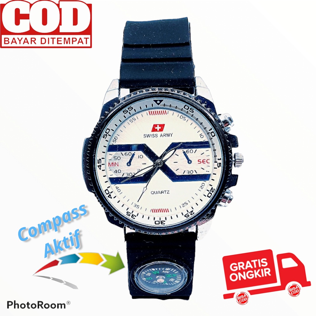 BISA COD - JAM TANGAN ANALOG PRIA TERBAIK BEST SELLER COMPASS CHRONO VARIASI RUBBER STRAP SERIES VXi7o89