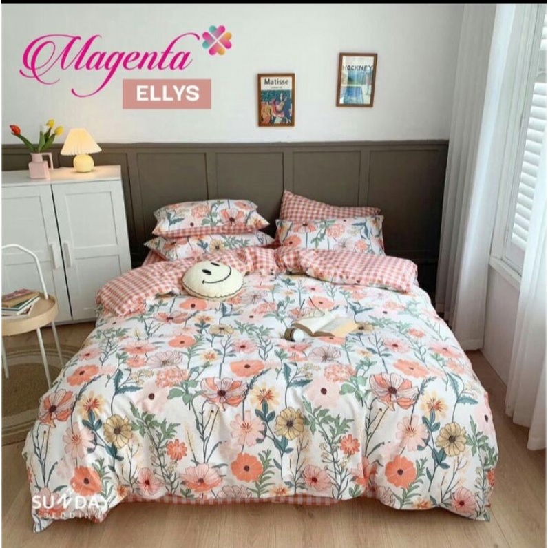 Sprei Katun Adem Magenta Ellys Bunga Floral Pink Cantik