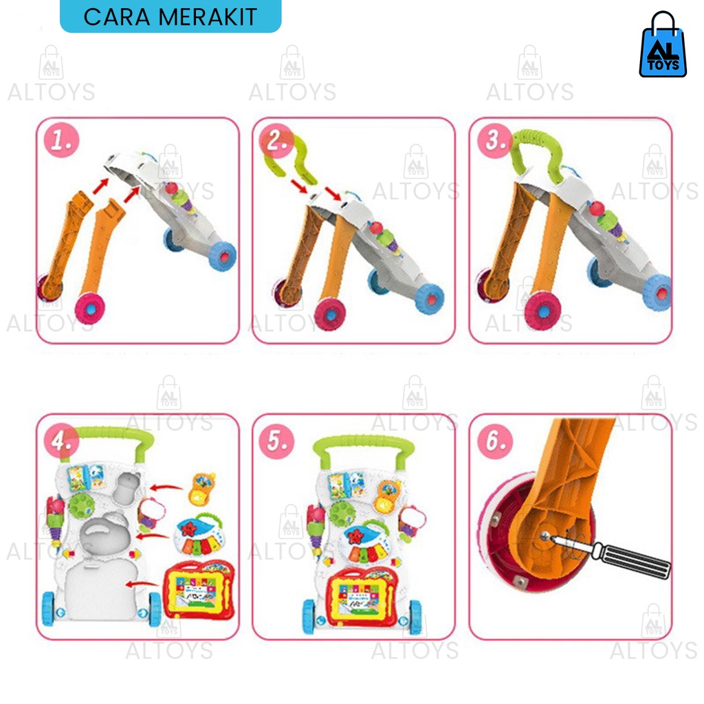 Push Baby Walker Music Dengan Mainan Anak Piano / Drawing Board / Bentuk Shape / Untuk  latihan jalan Bayi Bahan Aman dan Kuat AU02