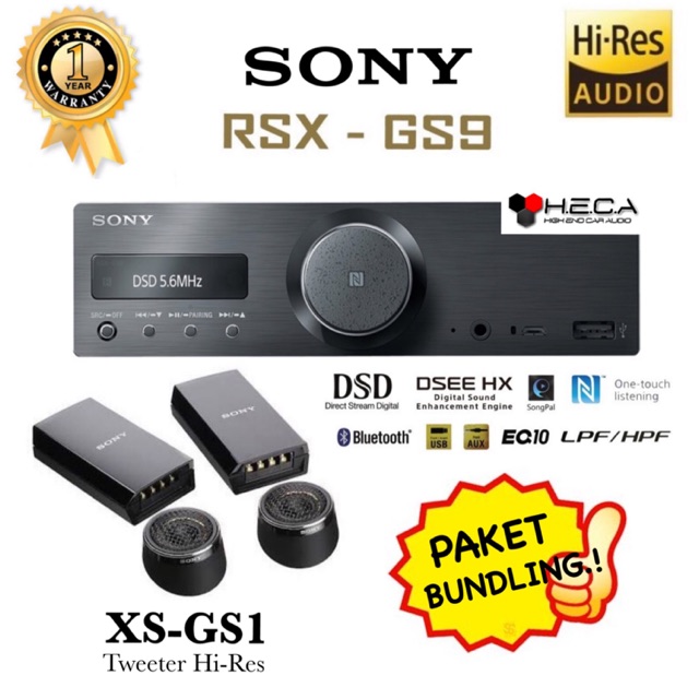 Paket Single din Hi-Res Sony RSX-GS9 & Tweeter XS-GS1 High Resolution Tape Mobil Audio Head Unit