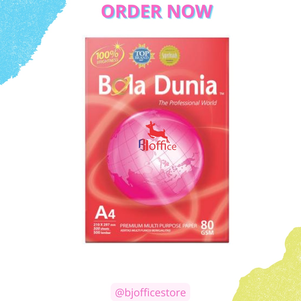 

RK BOLA DUNIA KERTAS HVS 80 GRAM A4 PER BOX ISI 5 RIM