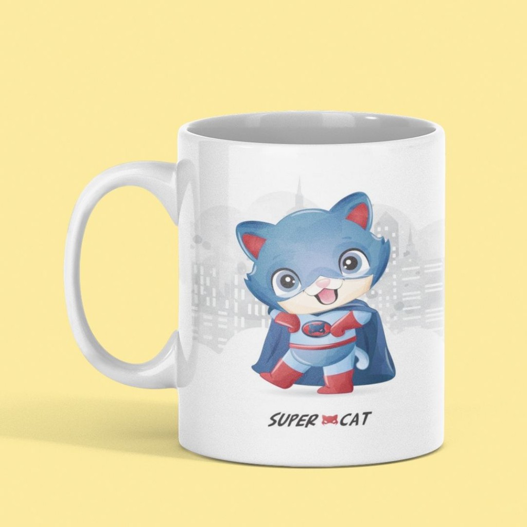 

Mug Cute Super Cat With Watercolor Illustration