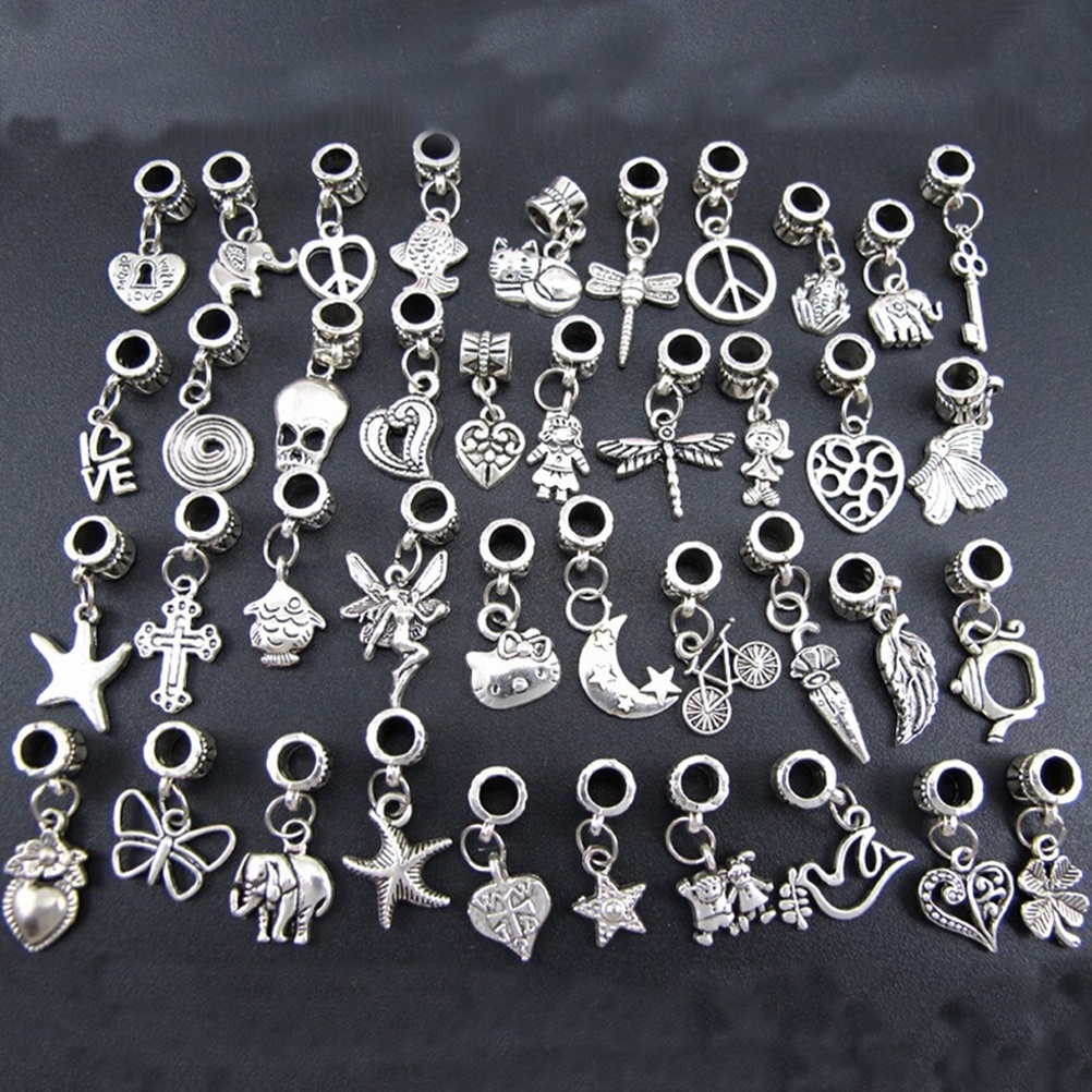 40pcs Manik-Manik Rantai Silver Tibet Gaya Eropa