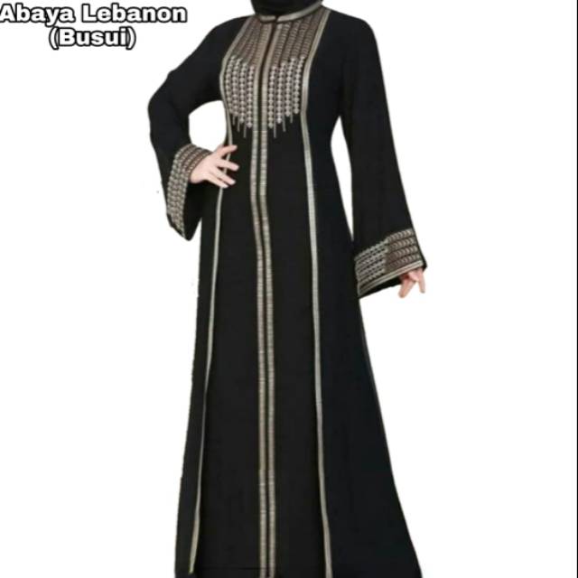 Indo Abaya Gamis Arab Hitam Jetblack Bordir Busui Lebanon